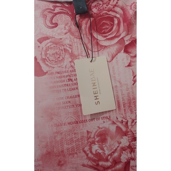 Women's Pink Floral Maxi Dress 6 Long Sleeve Ruched Bodycon‎ Style Shein Bae - Picture 9 of 9